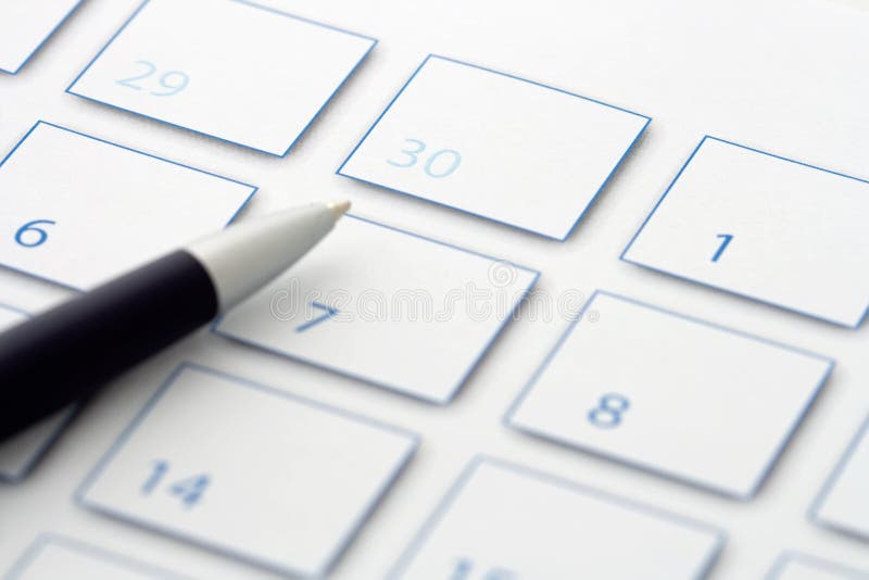 Blauwe Pen op kalender 3 royalty-vrije stock foto's Blauwe Pen op kalender 3 royalty-vrije stock foto's