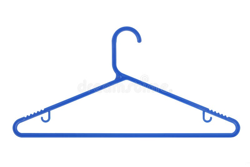 Blauwe plastic die kleerhanger op een witte achtergrond wordt geïsoleerd stock fotografie Blauwe plastic die kleerhanger op een witte achtergrond wordt geïsoleerd stock fotografie