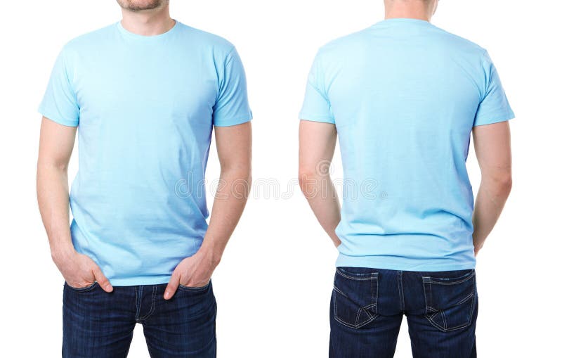 Blauwe t-shirt op een jonge mensenmalplaatje