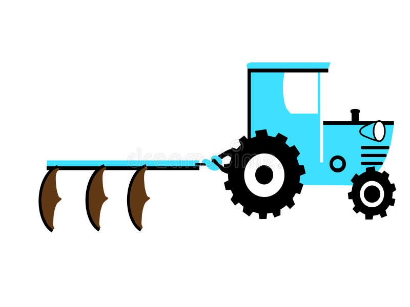 Blauwe tractor met drie ploegen stock illustratie Blauwe tractor met drie ploegen stock illustratie