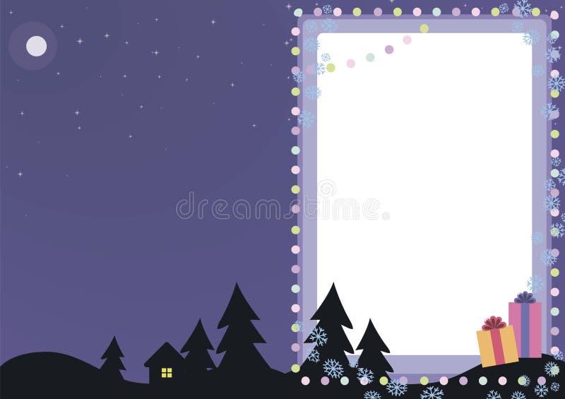 Blauwe vector feestelijke Kerstkaart met kleurrijke ballenlantaarns, sneeuwvlokken, twee bomen en decoratie van het giftenkader m vector illustratie Blauwe vector feestelijke Kerstkaart met kleurrijke ballenlantaarns, sneeuwvlokken, twee bomen en decoratie van het giftenkader m vector illustratie