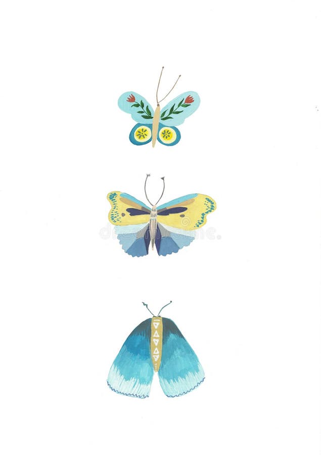 Blauwe vlinders reeks De illustratie van de waterverf royalty-vrije illustratie Blauwe vlinders reeks De illustratie van de waterverf royalty-vrije illustratie