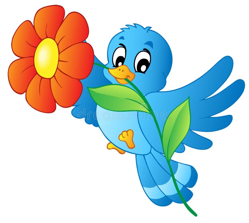 Blauwe vogel dragende bloem