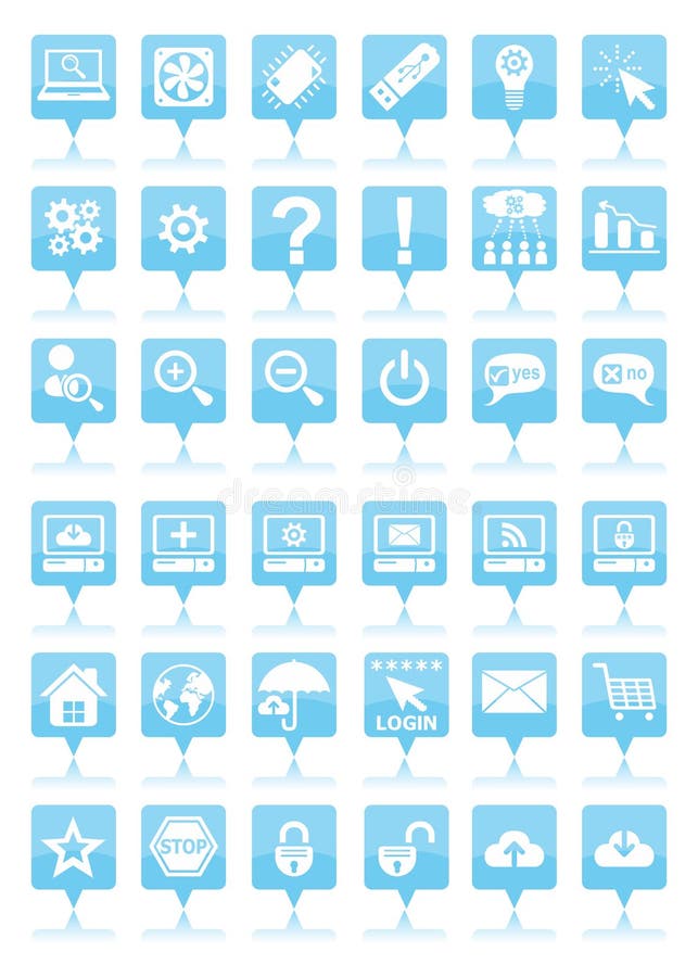 Blauwe Webpictogrammen stock illustratie Blauwe Webpictogrammen stock illustratie
