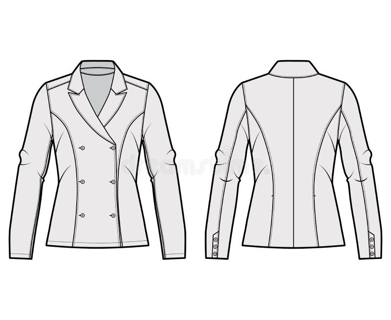 Blazer Technical Fashion Illustration with Notched Lapel, Fitted ...