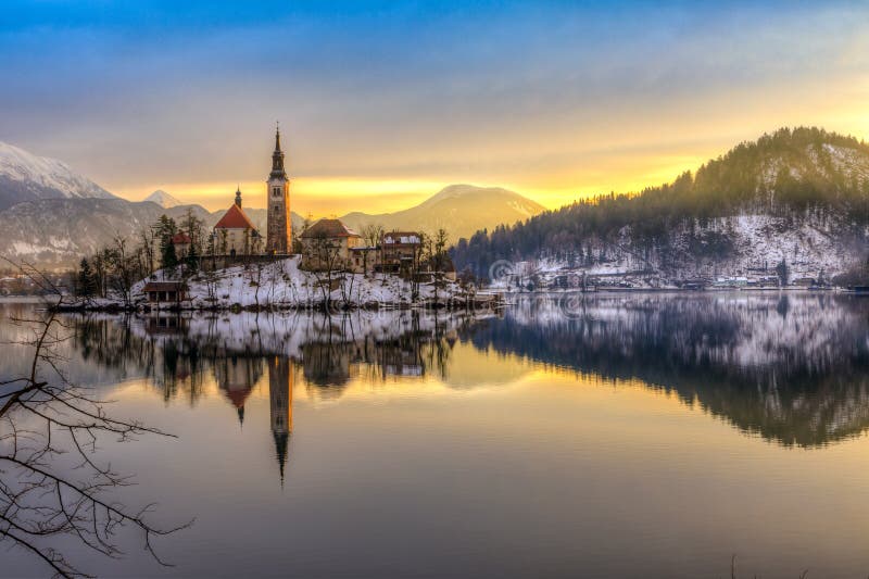 Bled with lake in winter, Slovenia, Europe