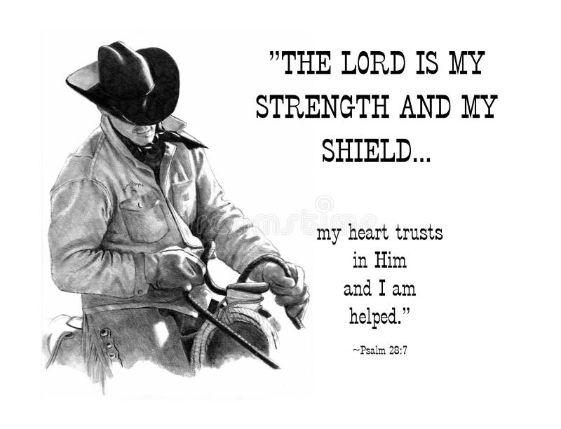 Bleistift-Zeichnung des Cowboys mit Bibel-Vers lizenzfreie abbildung Bleistift-Zeichnung des Cowboys mit Bibel-Vers lizenzfreie abbildung