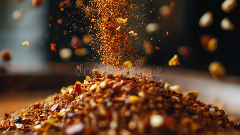 Blend di spezie rosse e rosse che cadono su un file illustrazione di stock