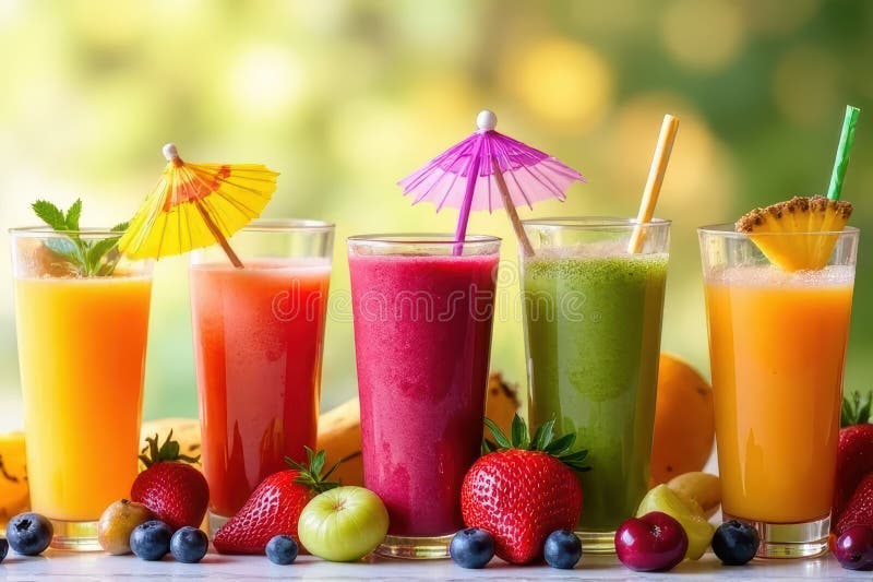 Blended Beverages Presentation - Vivid Fruit Smoothies stock illustration