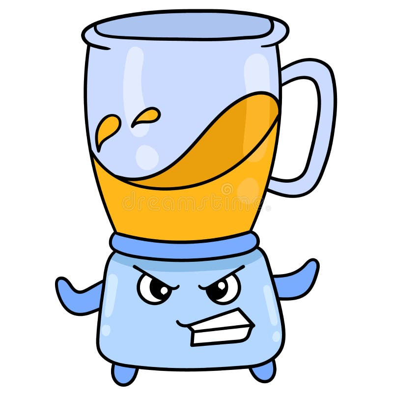 Blender machine is mixing dough with angry face straining, doodle icon image kawaii stock illustration