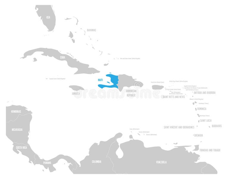Haiti blue marked in the map of Caribbean. Vector illustration. Haiti blue marked in the map of Caribbean. Vector illustration.