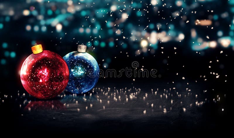 Bleu rouge du beau fond 3D de Bokeh de nuit de Noël de babioles photographie stock Bleu rouge du beau fond 3D de Bokeh de nuit de Noël de babioles photographie stock