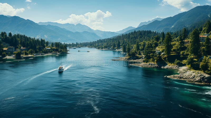 Blick vom Schiff auf wunderschönen Naturhintergrund mit Fjorden. generative Hilfe. stock abbildung