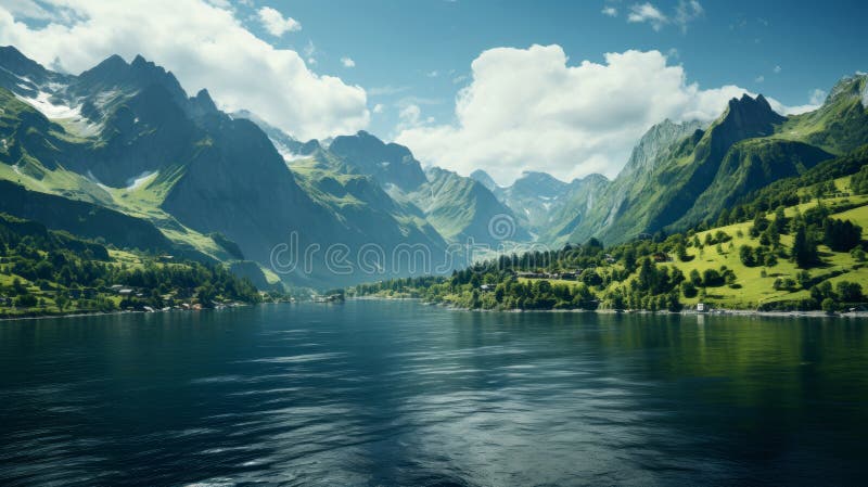 Blick vom Schiff auf wunderschönen Naturhintergrund mit Fjorden. generative Hilfe. vektor abbildung