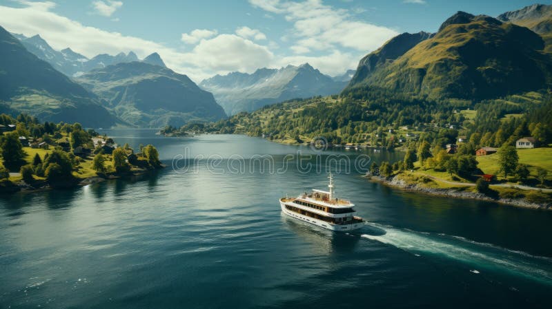 Blick vom Schiff auf wunderschönen Naturhintergrund mit Fjorden. generative Hilfe. lizenzfreie abbildung