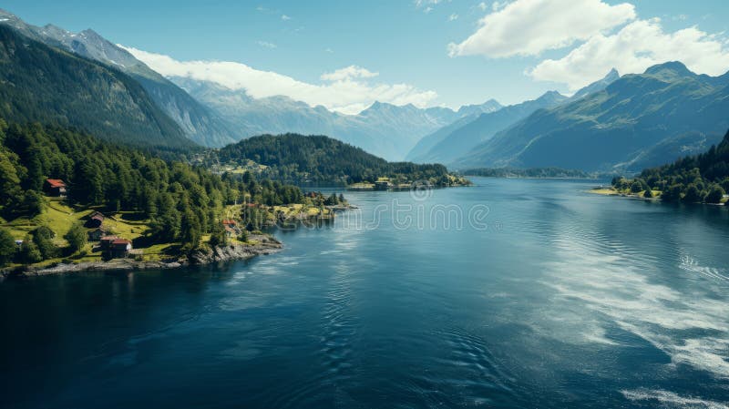Blick vom Schiff auf wunderschönen Naturhintergrund mit Fjorden. generative Hilfe. stock abbildung