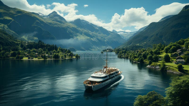 Blick vom Schiff auf wunderschönen Naturhintergrund mit Fjorden. generative Hilfe. vektor abbildung