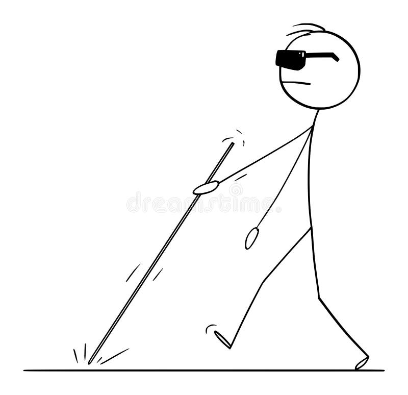 Stick Figure Man with Glasses, Vector Drawing on White Background