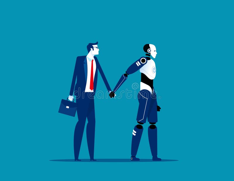 Blindad man med hjälp och styrrobot Koncept för vektorillustration av företagsstyrd teknik, artificiell intelligens, Android vektor illustrationer