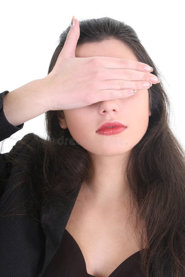 Beautiful Blindfolded Girl On Black Stock Photo 1110290966