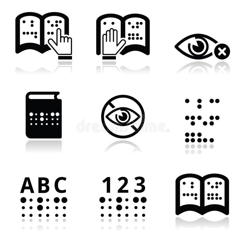 Blindheit, Blindenschrift-Schriftsikonensatz vektor abbildung
