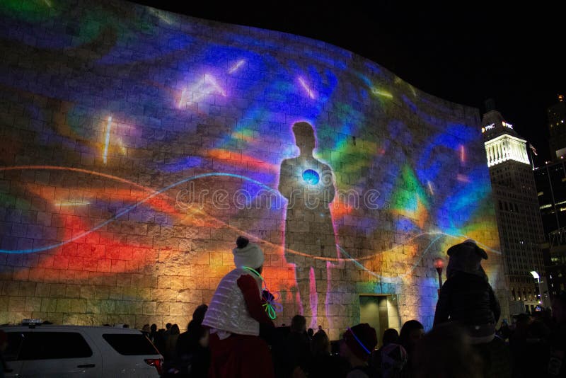 Blink 2019 art video projection at Freedom Center on 10_12_2019. Crowd of people in front of a video art projection at the Freedom Center during Blink 2019 stock images Blink 2019 art video projection at Freedom Center on 10_12_2019. Crowd of people in front of a video art projection at the Freedom Center during Blink 2019 stock images
