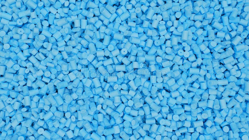 Bliski widok z góry jasnoniebieski polipropylenowy granulat masterbatch polymer grain. granulki żywiczne hdpe lub pvc 3d ilustracja wektor