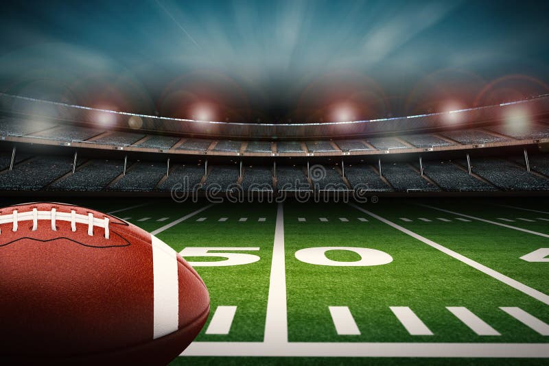 3d rendering american football ball on green field. 3d rendering american football ball on green field