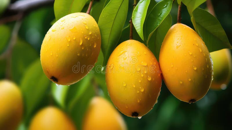 Blisko żółte mango na drzewie ilustracja wektor