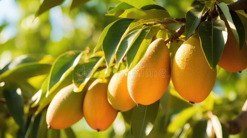 Blisko żółte mango na drzewie ilustracja wektor