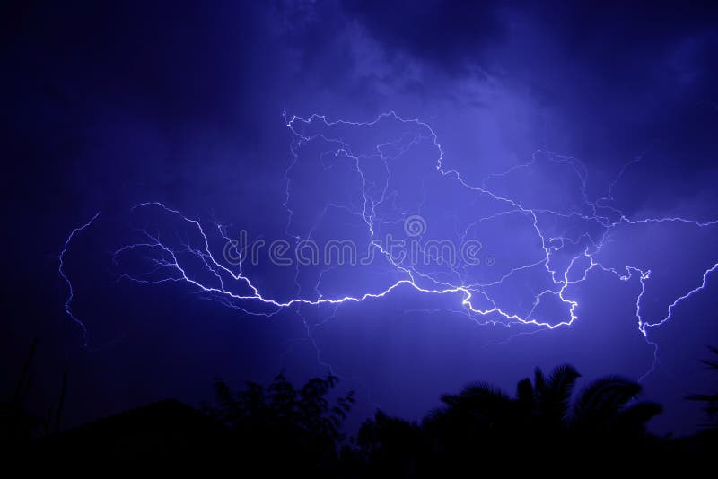 A web of lightning strikes, during a thunderstorm. A web of lightning strikes, during a thunderstorm