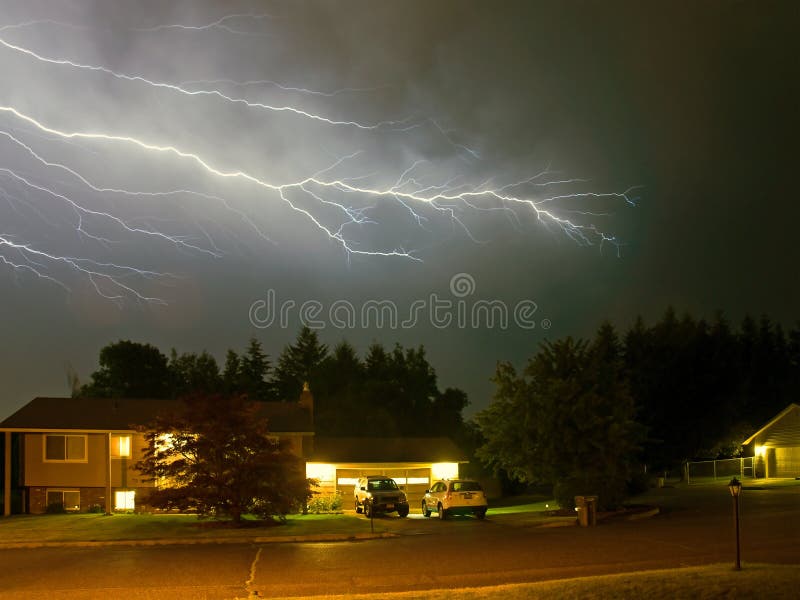 Lightning Flashes Across a Stormy Night Sky. Lightning Flashes Across a Stormy Night Sky