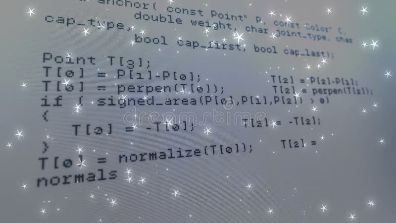 Blixtrande stjärnanimering som överför datorkod på skärmen i skolinställningarna stock illustrationer