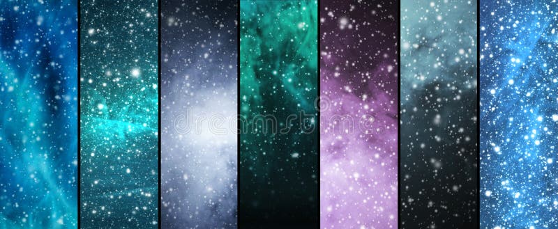 Blizzard, snowflakes, universe and stars