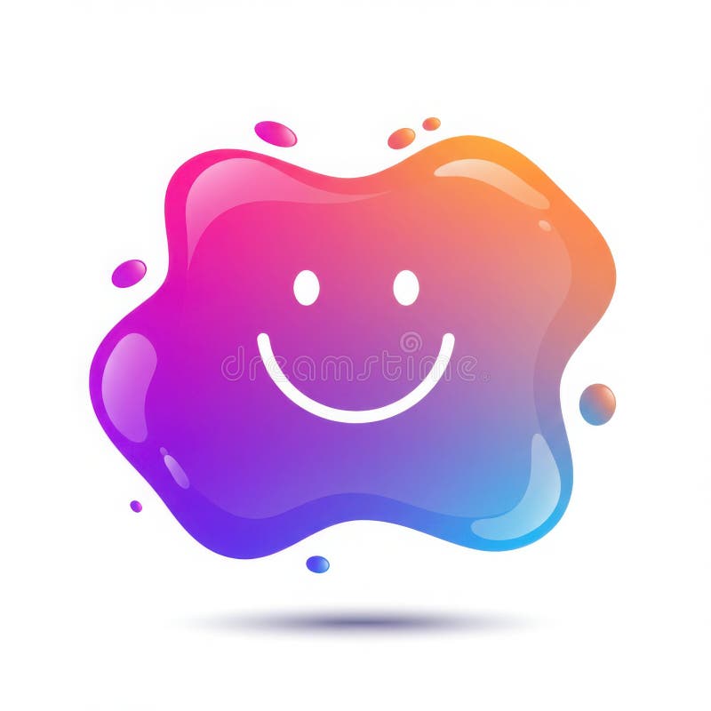 Blob de gradient abstract cu un design al feței zâmbitoare izolat pe fundal alb. O pată colorată de gradient cu o față zâmbitoare albă pe un fundal alb și curat