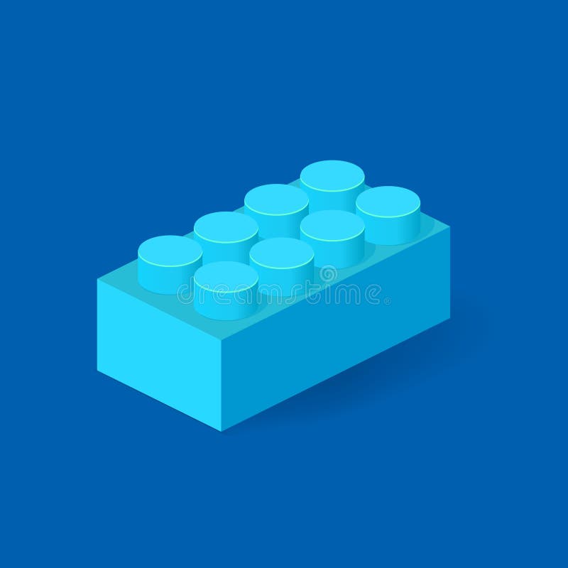 Bloc constitutif en plastique isométrique avec l'ombre Brique de bleu de vecteur illustration de vecteur