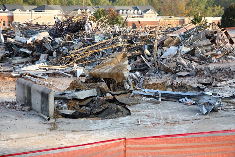 Piles of rubble at a building demolition site. Piles of rubble at a building demolition site.