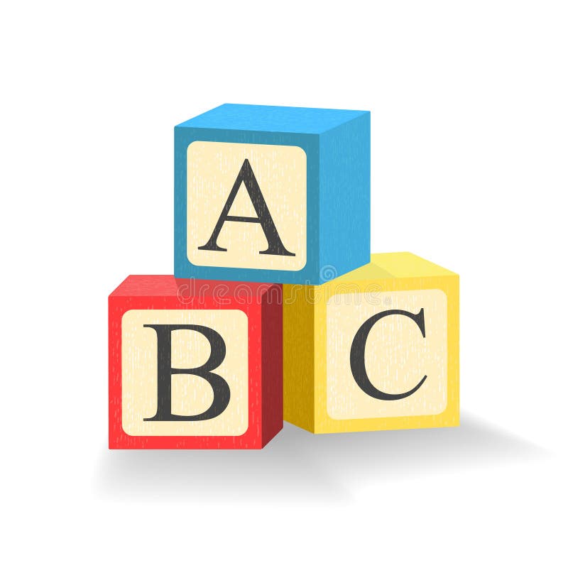 Blocchetti di ABC Cubi del giocattolo con le lettere di alfabeto Illustrazione isolata Vettore