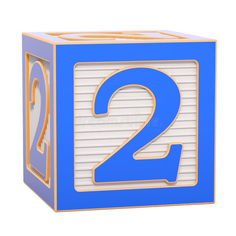 Blocchetto di legno di alfabeto di ABC con il numero 2, rappresentazione 3D