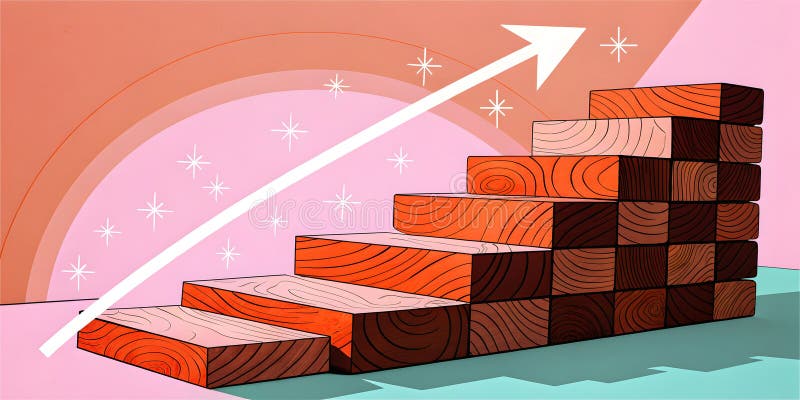 Blocchi in legno crescenti che illustrano crescita e progressi verso il successo con freccia verso l'alto royalty illustrazione gratis