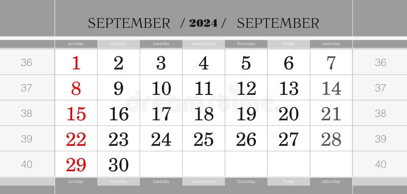 September 2024 quarterly calendar block. Wall calendar in English, week starts from Sunday. Vector Illustration. September 2024 quarterly calendar block. Wall calendar in English, week starts from Sunday. Vector Illustration