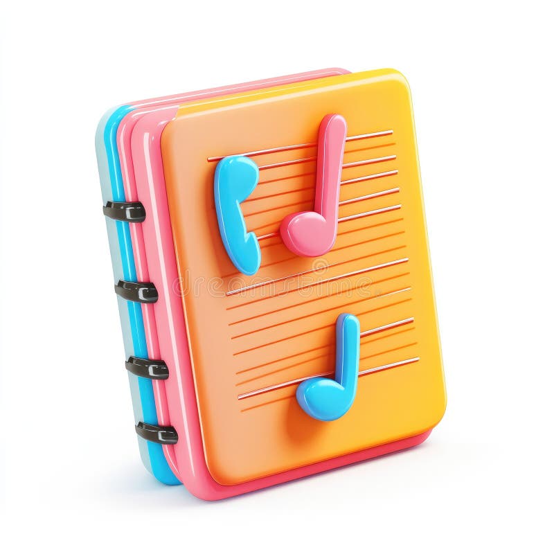 Blocco note colorate con rendering 3D note musicali illustrazione di stock