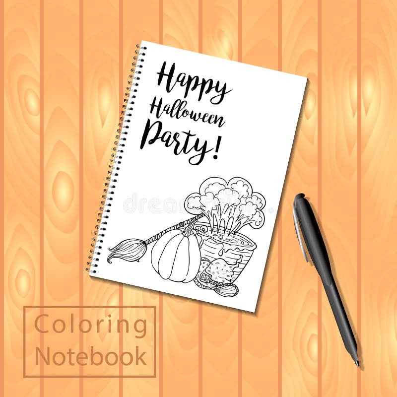 Blocco note o libro da colorare diretto a spirale con le matite e l'immagine di Halloween royalty illustrazione gratis Blocco note o libro da colorare diretto a spirale con le matite e l'immagine di Halloween royalty illustrazione gratis