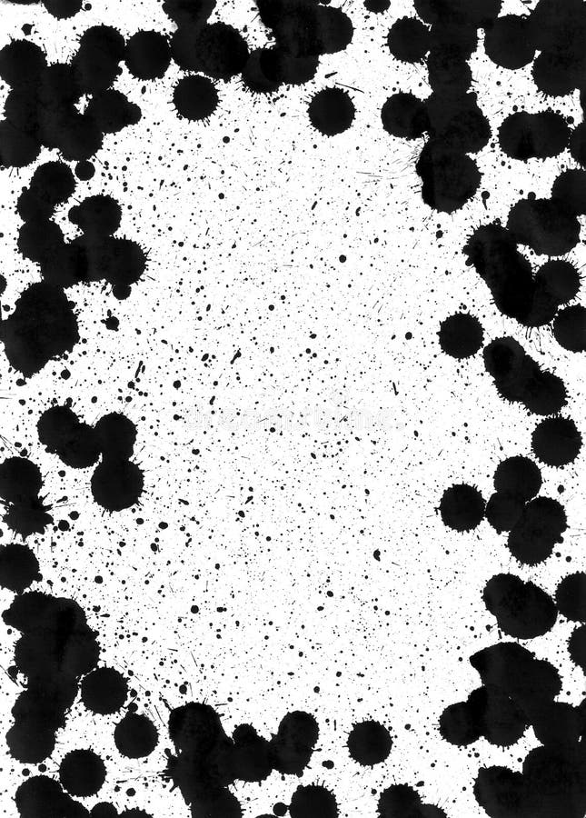 Frame of black ink splatters and drops on white background. Frame of black ink splatters and drops on white background.