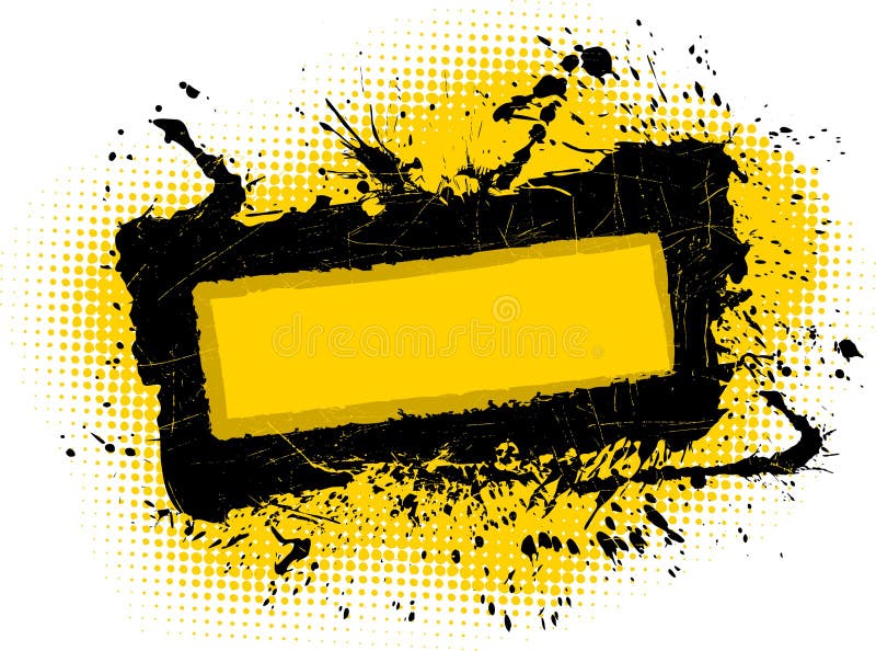 Dirty black scratched frame on yellow halftone background. Dirty black scratched frame on yellow halftone background