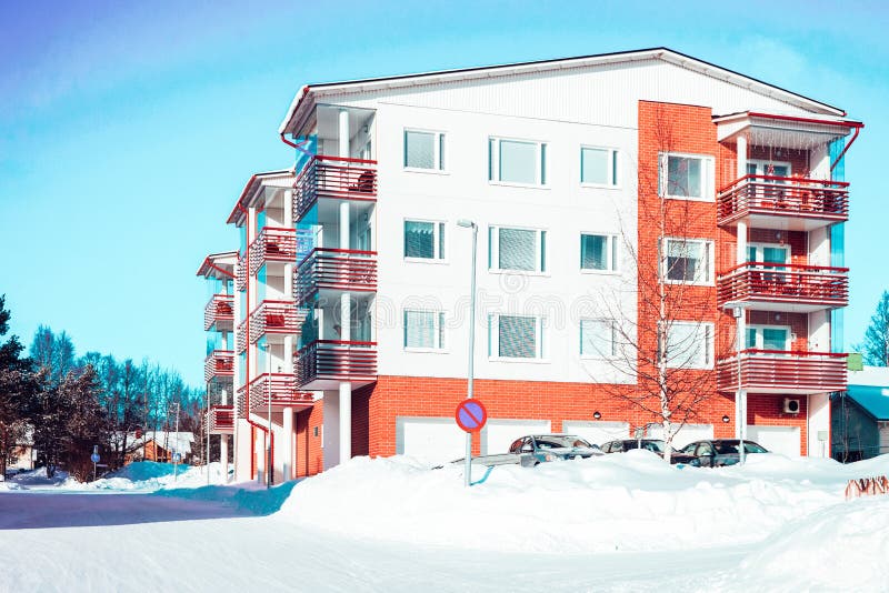 Block Apartment Residential Buildings Complex of Winter Rovaniemi