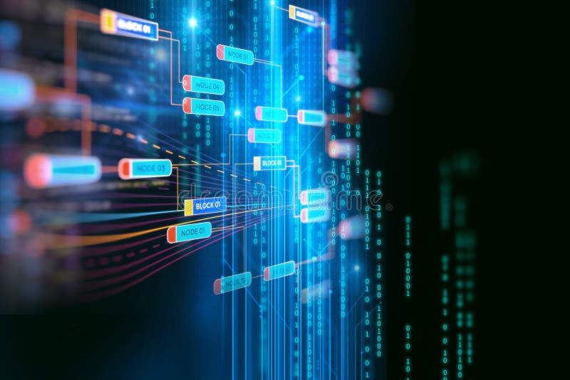 Block chain network concept on technology background stock illustration