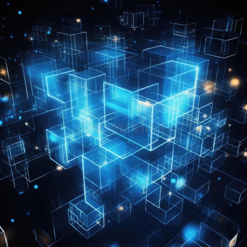 Block chain technology in secure finance network connecting digital cube to big data visualization, online transaction stock illustration