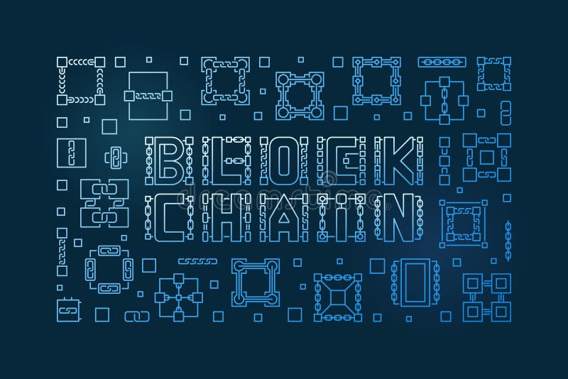 Block Chain vector blue line illustration - Blockchain banner stock illustration