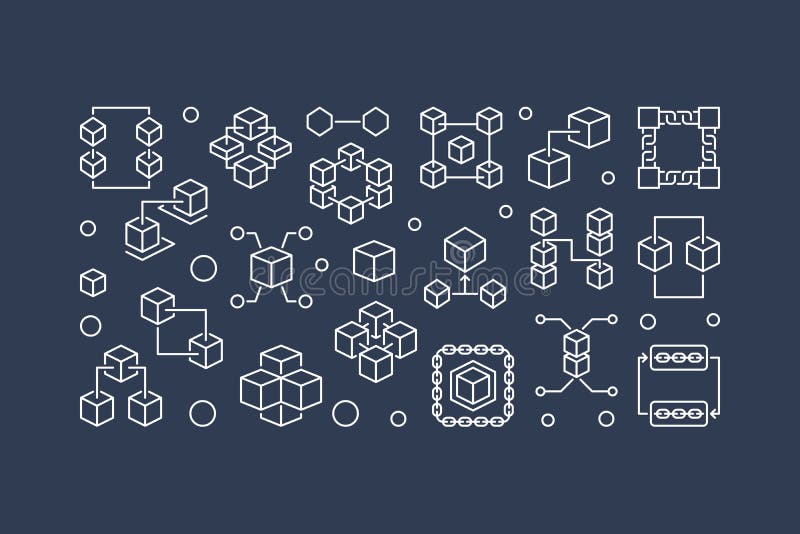 Block Chain vector horizontal outline illustration or banner royalty free illustration